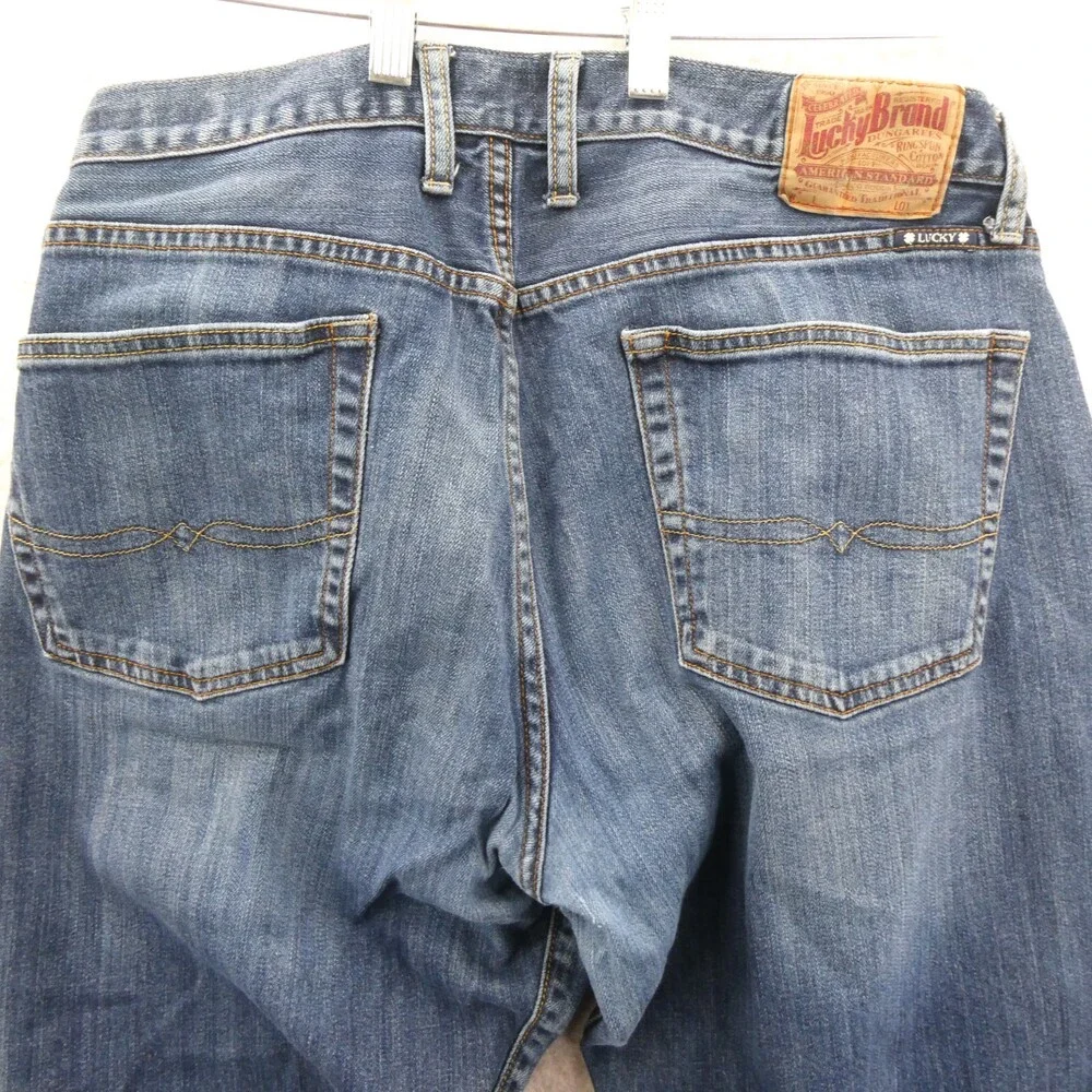 Lucky Brand Jeans Mens Size 38x30 Straight Leg Blue Cotton Denim Dark Wash Pants